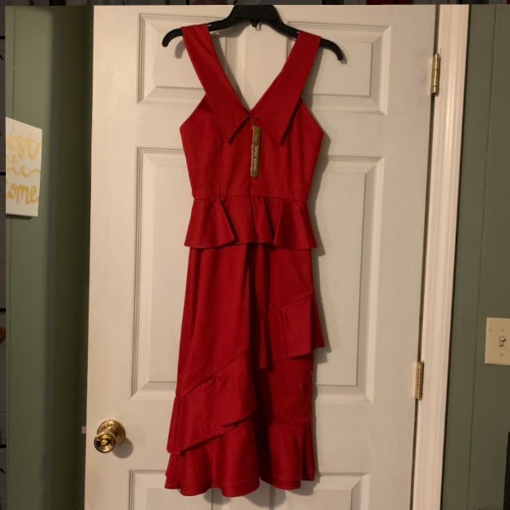 Red Ruffled Cocktail Dress - Picture 3 of 3
